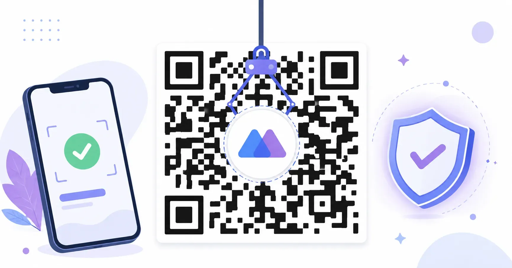 Logo being placed into the center of a QR code with a logo while a phone confirms it scans