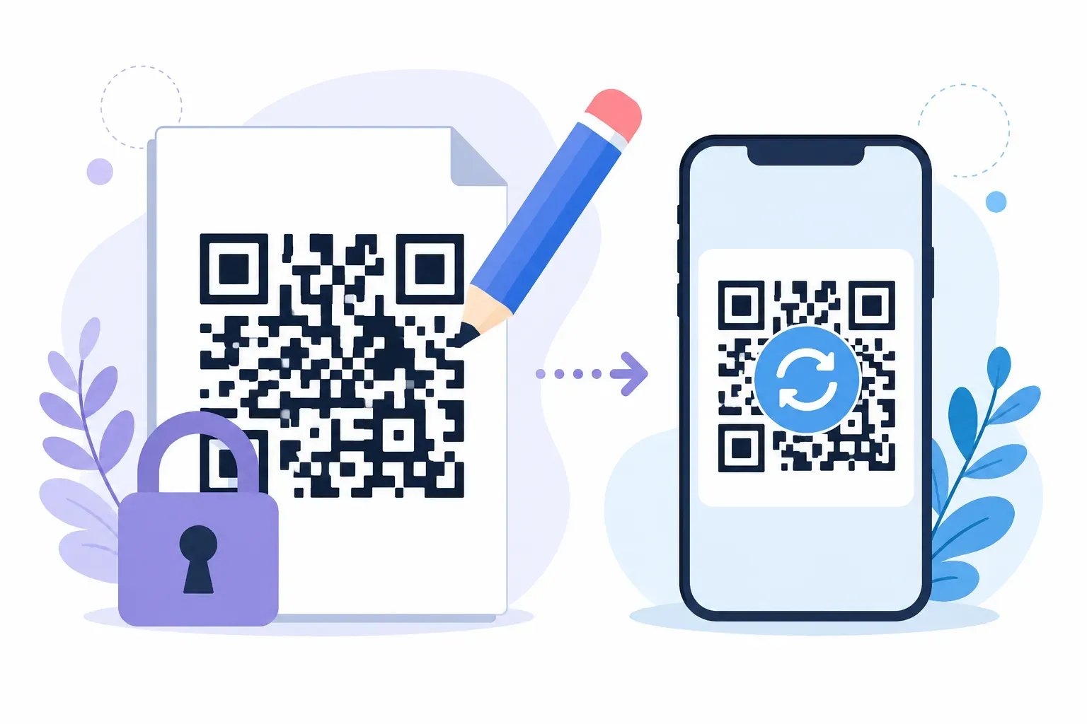 Printed QR code beside an editing cursor, showing when you can and can't edit a QR code