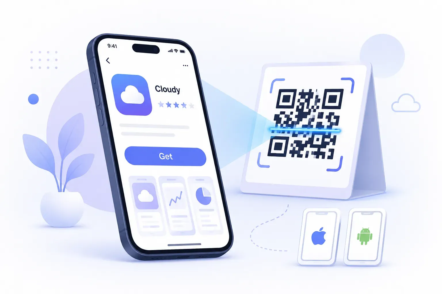 A smartphone scanning a qr code on product packaging and showing an app store download page — illustrating qr code for app download