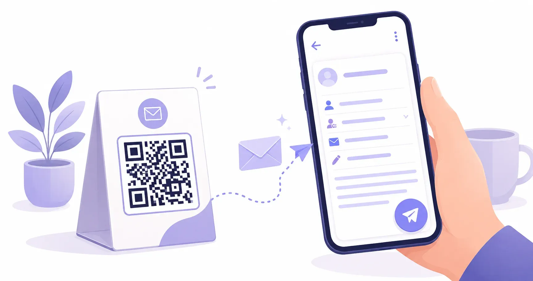 Scanning a QR code for email that opens a pre-filled compose screen ready to send