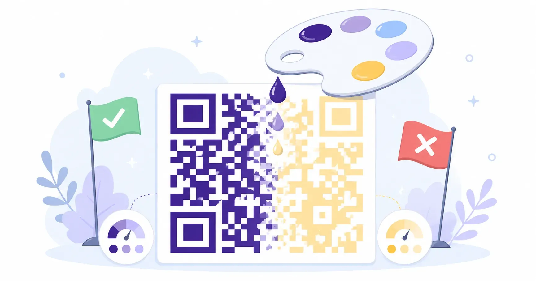 QR code colors split between a scannable dark half and a failing pale half