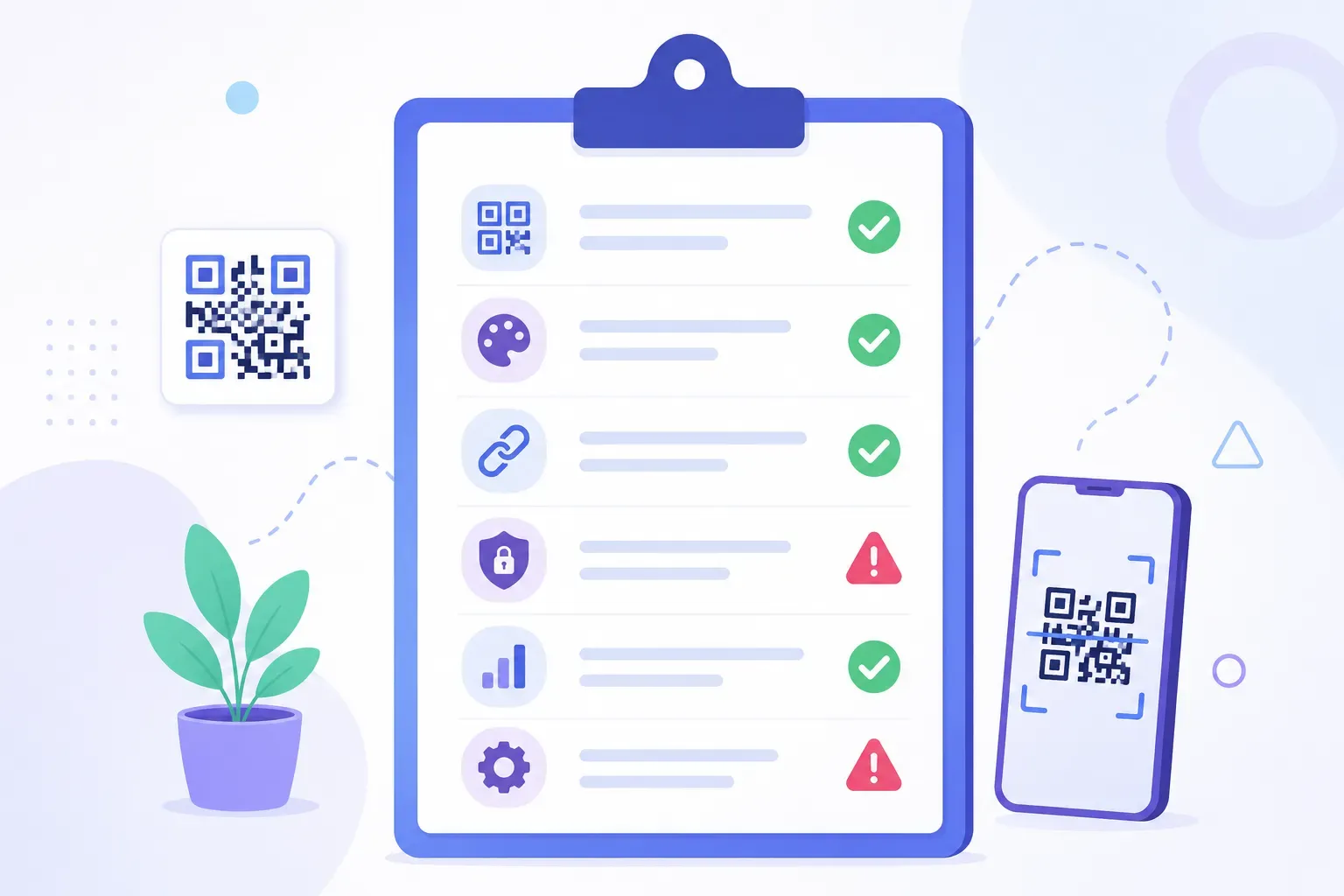 QR code generator features checklist with must-haves and red flags — illustrating qr code generator features