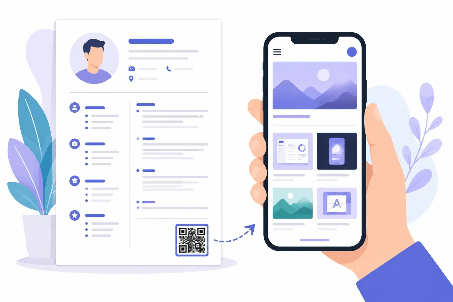 Recruiter scanning a QR code on a resume to open the candidate's online portfolio