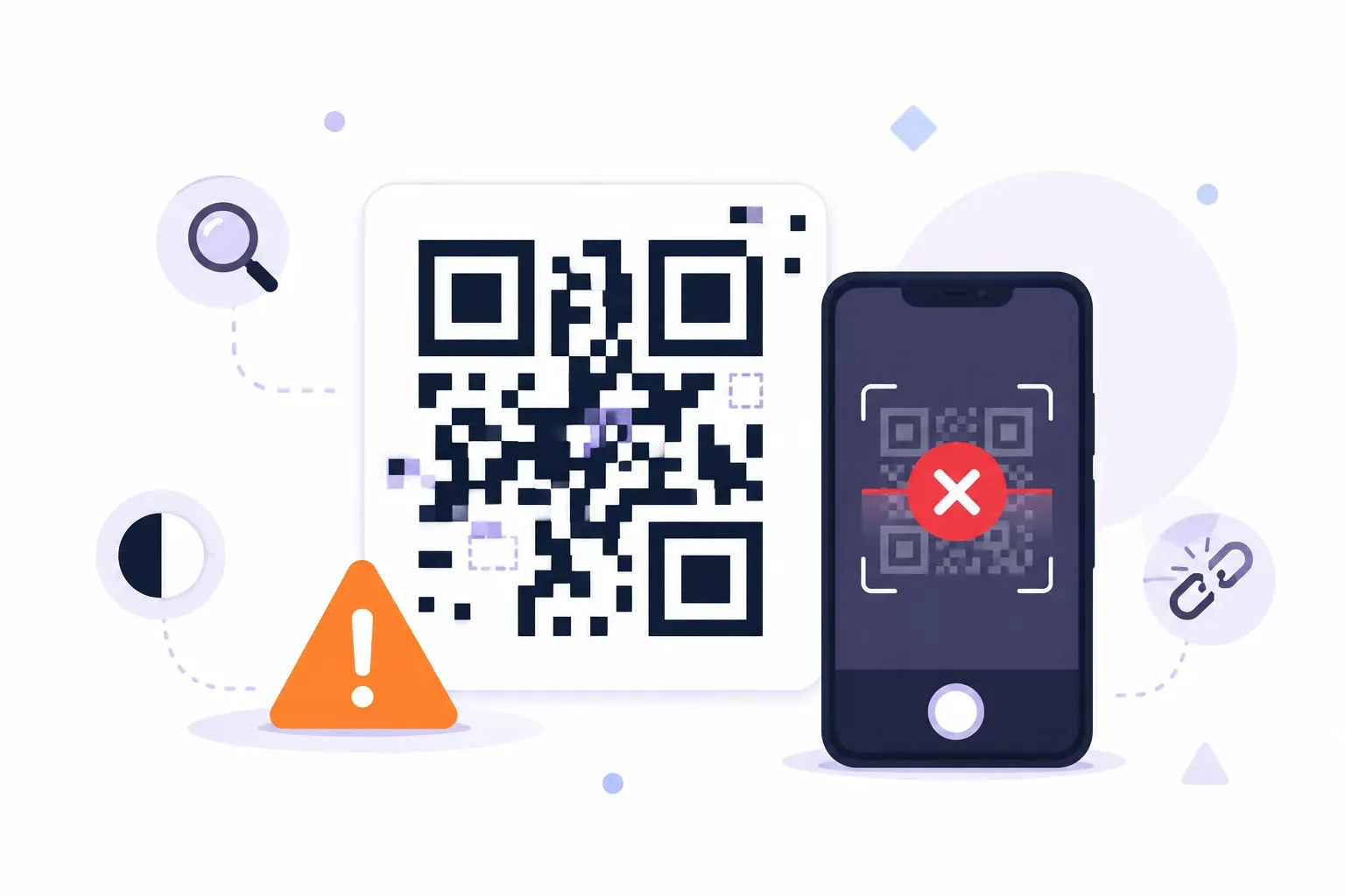 Person troubleshooting a QR code not working by scanning a printed flyer with a smartphone