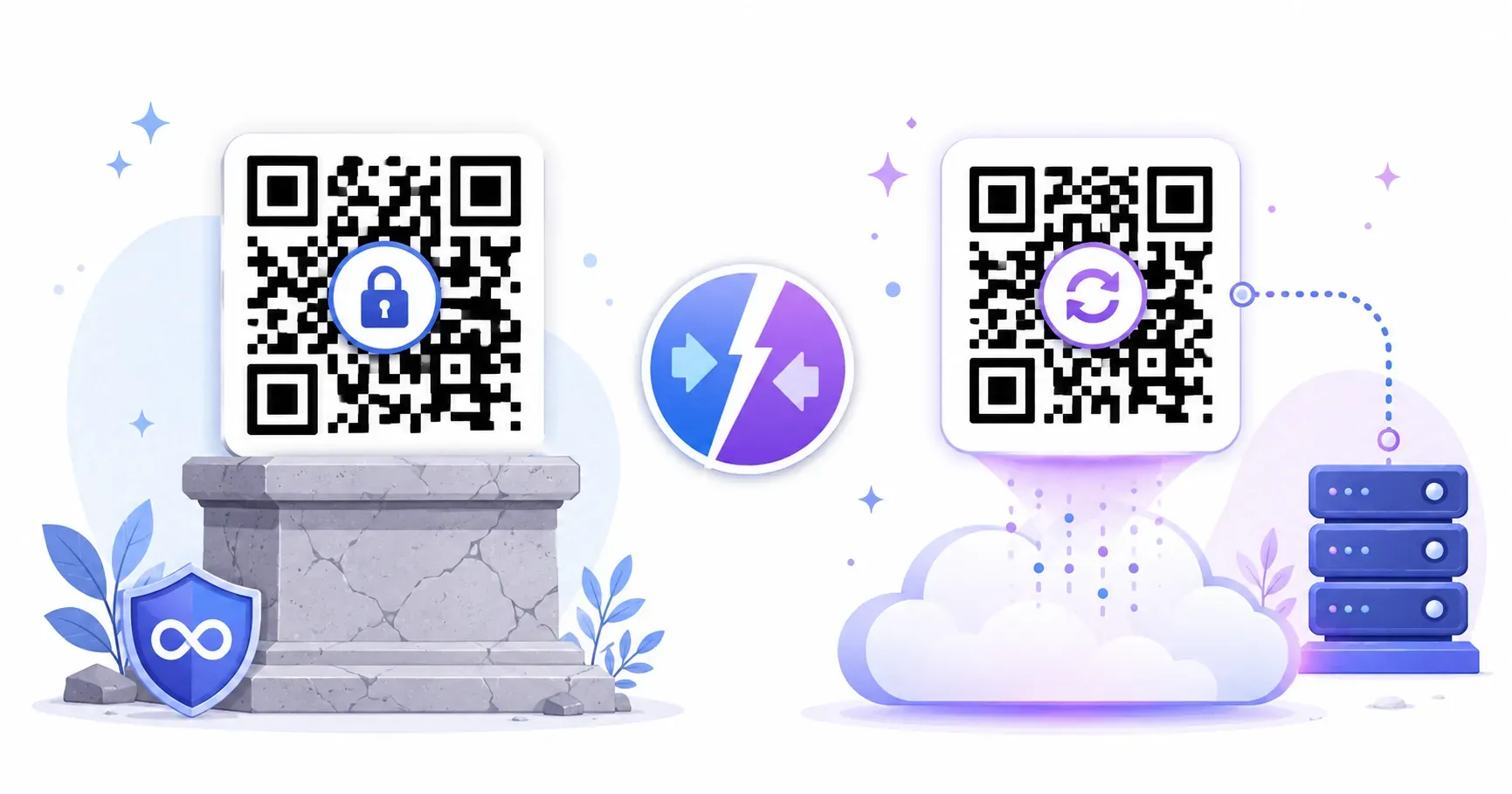 Static vs dynamic QR code face-off, one locked and permanent, one cloud-based and editable