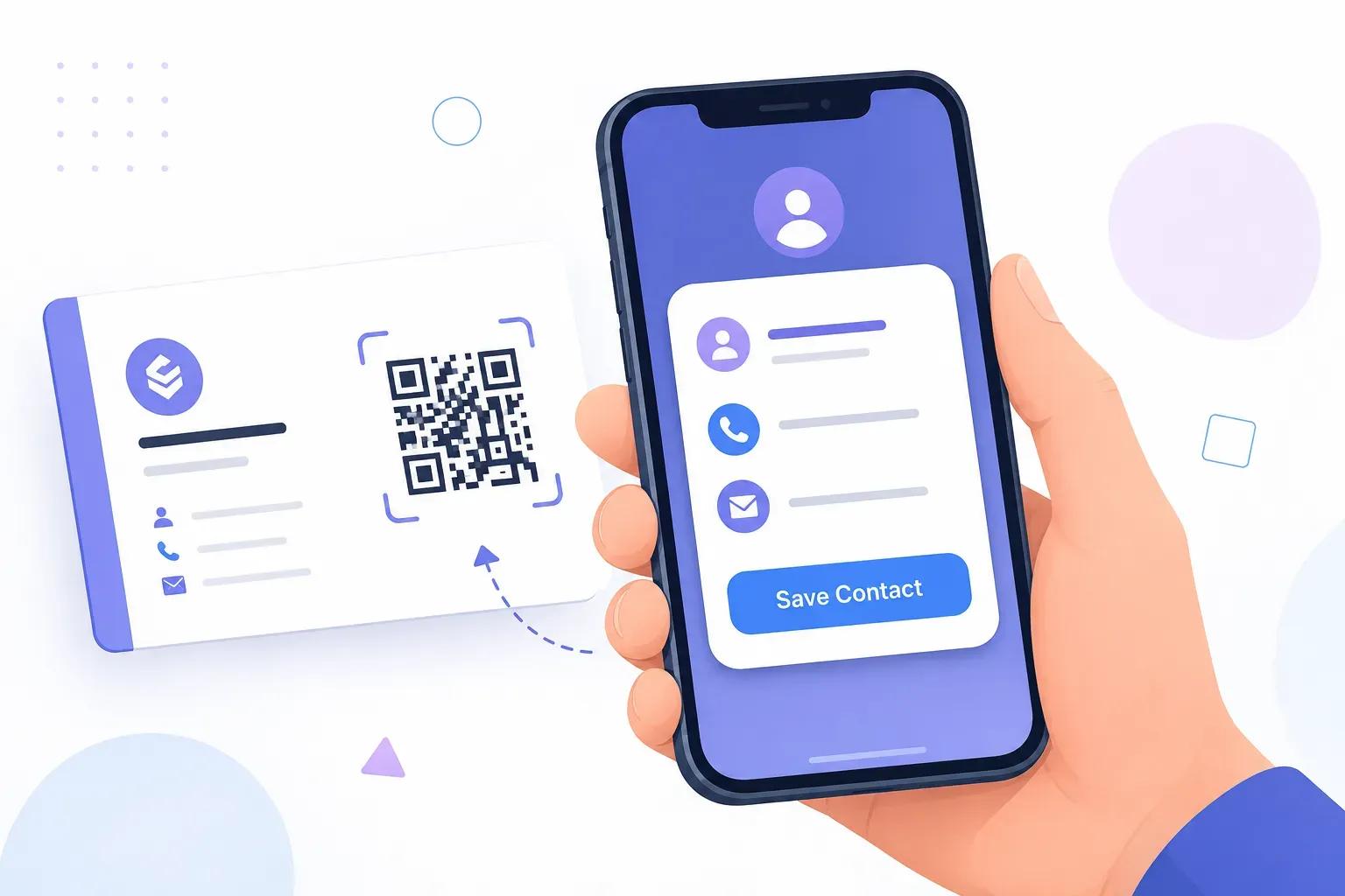 Phone saving contact details after scanning a vCard QR code — illustrating vcard qr code